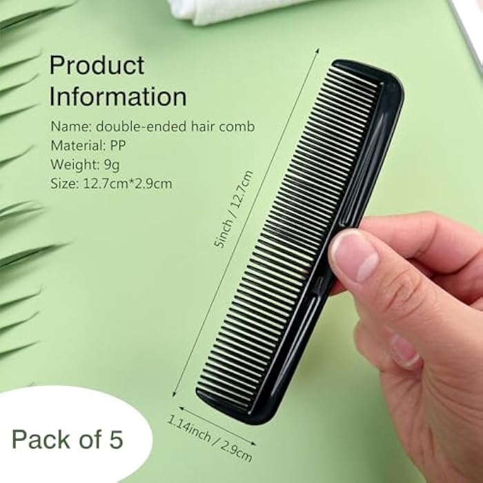 Zoolinn Black Pocket Comb Set - 5PCS, Sturdy Comb with Round Teeth for Men’s Beard, Mustache, and Hair Grooming, Travel-Friendly, Exquisite Gifts - Image 2